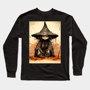 Halloween Apprentice: The Little Goblin Witch on a Dark Background Long Sleeve T-Shirt